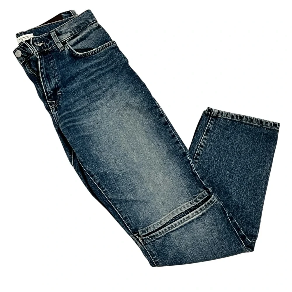 ZARA Women's Straight Leg Jeans Size 30 Blue‎ Mid Rise Knee Seam Denim